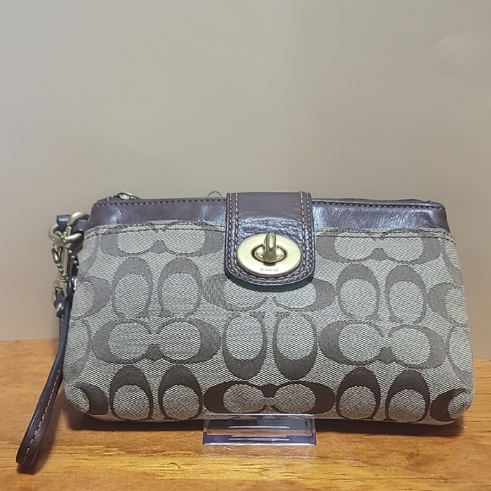 Coach Brown and Tan Signature Wristlet